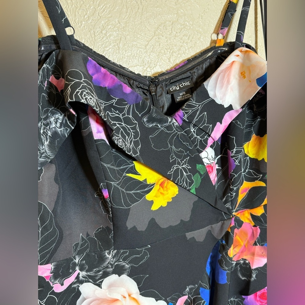 City Chic Black Floral Off-Shoulder with Straps Dress Mini Dress Plus 18 NWT - Picture 7 of 13